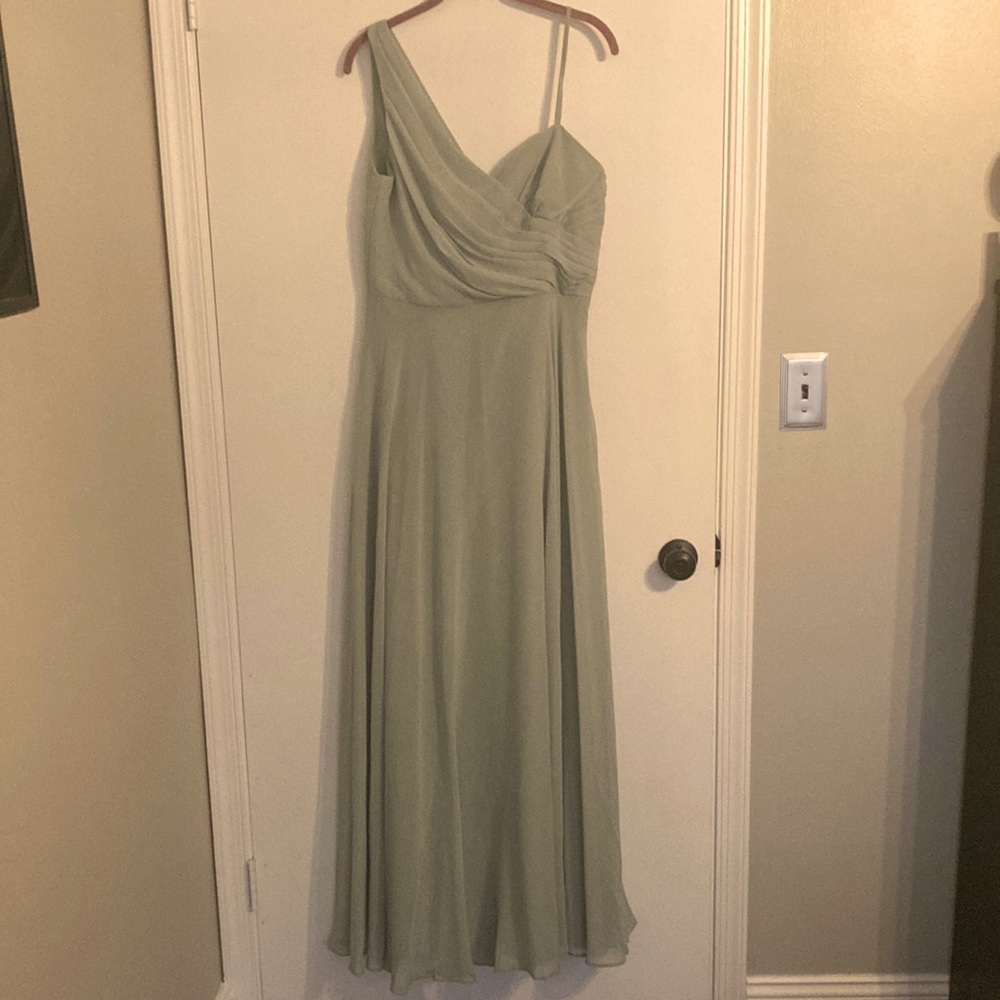Dusty sage David’s Bridal bridesmaid dress